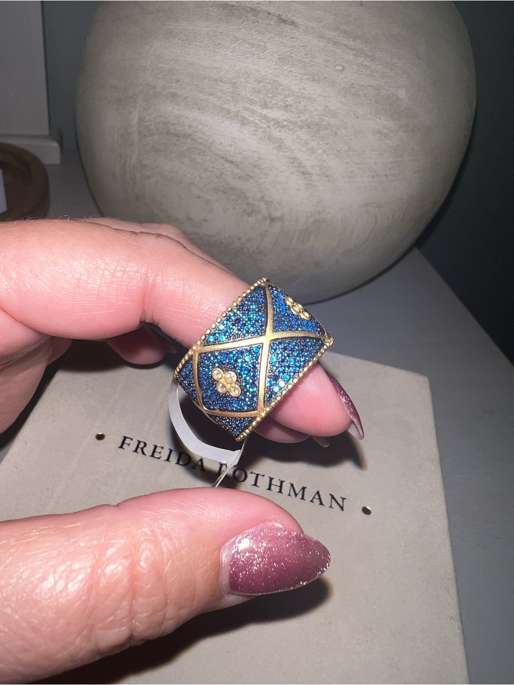 Freida Rothman Midnight Cigar Band Ring Blue Pavé Stones - Picture 3 of 6